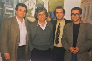 Σ.Λ.Σκαρτσής με μαθητές του, Παναγιώτης Κερασίδης, Θύμιος Λιόγας, Κωστής Αγουρίδης